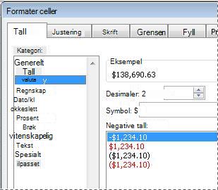 Dialogboksen Formater celler