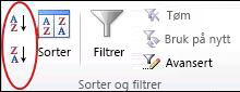 Sorter-knappene i gruppen Sorter & filtrer på Data-fanen i Excel
