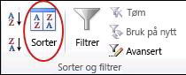 Sorter-kommandoen i gruppen Sorter & filtrer på Data-fanen i Excel