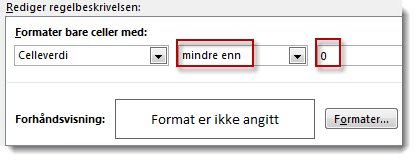 Regelboksen for å redigere betinget formatering