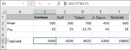 Et eksempel på matriseformel som beregner flere resultater