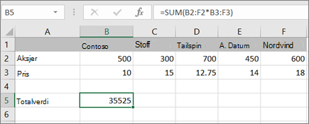 Et eksempel på en matriseformel som beregner ett enkelt resultat