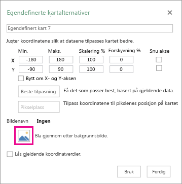Dialogboksen for alternativer for egendefinert kart