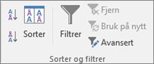 Feltet Sorter &og Filter-gruppen på Data-fanen