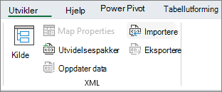 XML-kommandoer på Utvikler-fanen