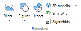 Skjermbilde som viser Illustrasjoner-gruppen på Sett inn-fanen.