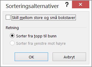 Klikk Alternativer i dialogboksen Sorter