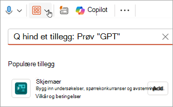 Velg Add-Ins > Legg til skjemaer > for å legge til Forms-tillegget i PowerPoint