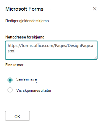Skjemaadressen fylles automatisk ut i nettadressefeltet for skjema.