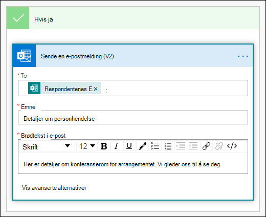 Legg til personer, en emnelinje og brødtekst i e-postmeldingen som en handling i Power Automate