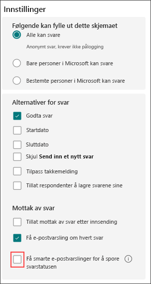 Skjemainnstillinger for smarte påminnelser