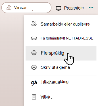 Skjermbilde som viser flerspråklig funksjon for å legge til språk i et Microsoft-skjema eller en Microsoft-quiz.