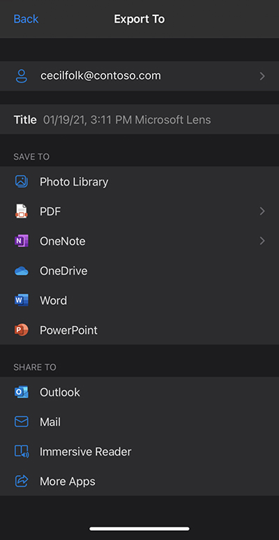 Skjermbilde fra Microsoft Lens på en iPhone