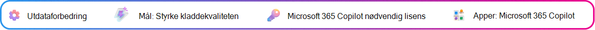 Kontekstkort for presisering av utdata som fokuserer på å forbedre et Copilot-generert forslagsutkast. Mål: Finjustere forslagsutkast. Microsoft 365 Copilot-lisens kreves. App: Microsoft 365 Copilot.