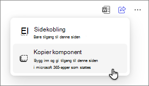 Copilot-sider deler et sidealternativ for kopieringskomponent.