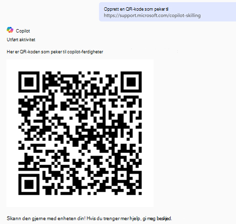 Generert QR-kode ved hjelp av Copilot Chat