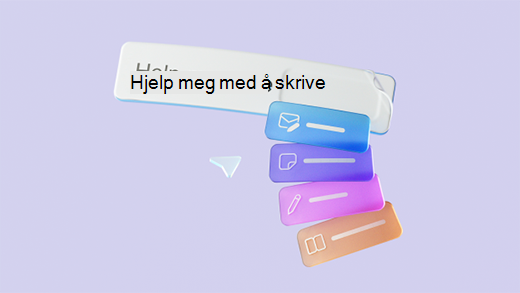 Skjermbilde som viser 3D-gjengivelse av tekstboksen Microsoft 365 Copilot med ulike alternativer for kladdeknapp for ledetekst.