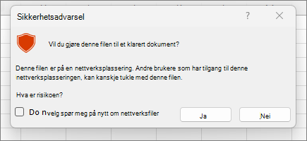 Sikkerhetsadvarsel for klarert dokument