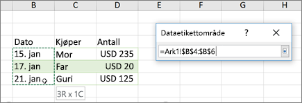 Dialogboksen Dataetikettområde