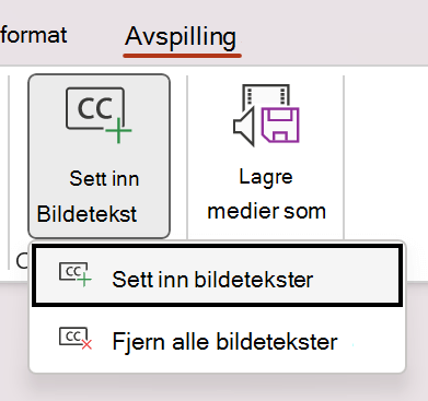 Sette inn eller fjerne teksting for en video i PowerPoint.