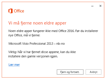 Feilmelding som ber om å fjerne eldre apper