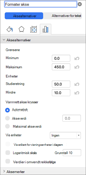 Skjermbilde av dialogboksen for akseformatering.