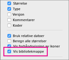 Innstillingen Vis bibliotekfiler i alternativene for Finder-visningen