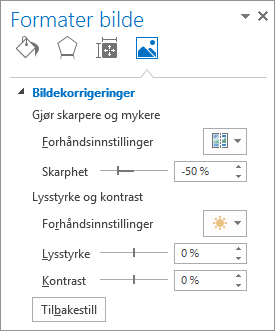 Alternativer for bildekorrigeringer i oppgaveruten Formater bilde