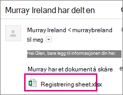 Invitere mottakeren til å dele et dokument via e-post