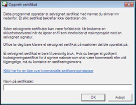Dialogboksen Opprett sertifikat