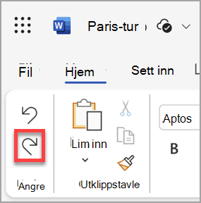 Gjør om-knappen i Microsoft Word for nettet.