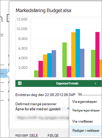 Forhåndsvisning av et Office-dokument i et SharePoint-bibliotek