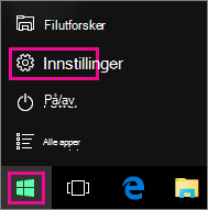 Gå til Innstillinger fra Start i Windows 10