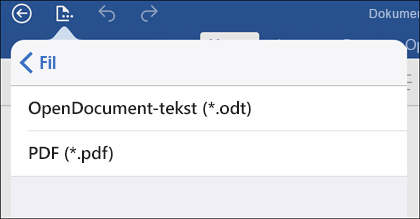 Trykk Fileksporter > for å eksportere dokumentet til PDF