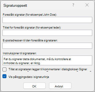 Dialogboksen Signaturoppsett