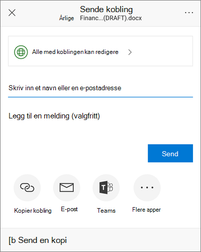 Skjermbilde av dialogboksen for deling på Android
