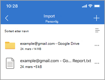 Skjermbilde av import av en fil