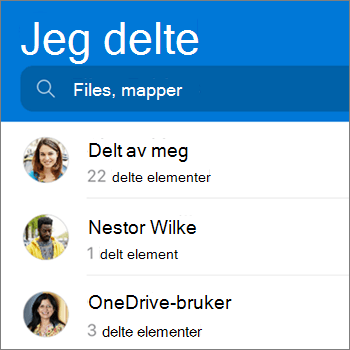 Delte filer-visningen i OneDrive-appen for Android