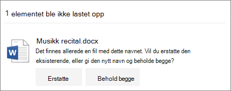 Filnavnet finnes allerede feil i brukergrensesnittet for OneDrive web