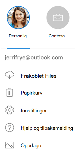 Skjermbilde av bytte mellom kontoer i OneDrive-appen for IOS
