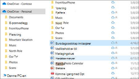Et skjermbilde som viser Personlig-mappen på OneDrive i Filutforsker.