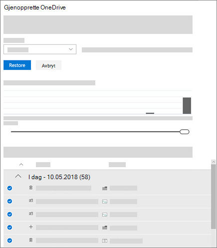 Skjermbilde av hvordan du bruker aktivitetsdiagrammet og aktivitetsfeeden til å velge aktiviteter i Gjenopprett OneDrive