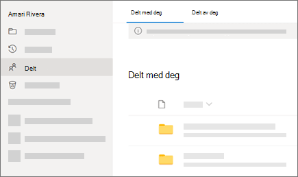 Skjermbilde av visningen Delt med deg i OneDrive for jobb eller skole.