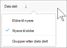 Skjermbilde av soring per kolonne i visningen Delt med meg i OneDrive for Business