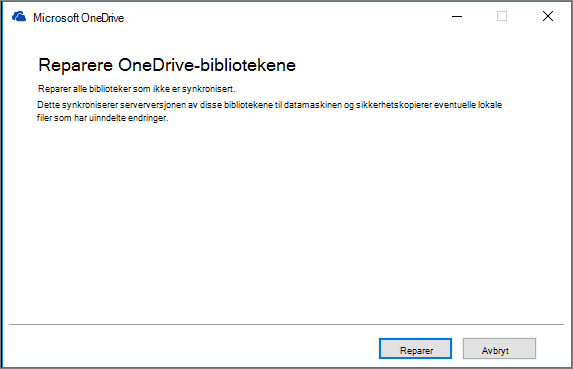 Reparasjonsdialogboks for OD-synkronisering