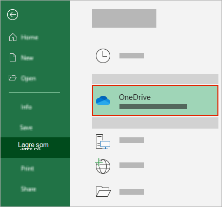 Lagre som-dialogboksen i Office som viser OneDrive-mappe