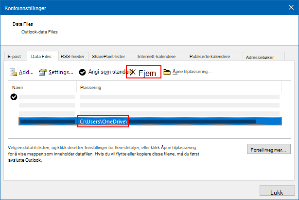 Dialogboks for Outlook-datafiler