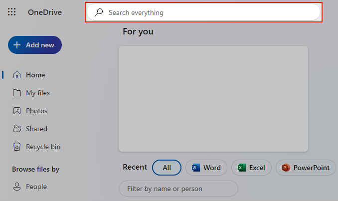 Valget Søk i alt i OneDrive
