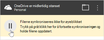 Knappen OneDrive er midlertidig stanset