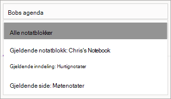 Justerer søkeomfanget i OneNote for Windows 10.